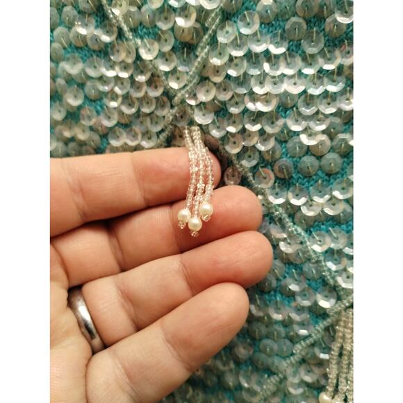 Vintage 60s Womens Size Small Blue Sequin Beaded Sleeveless Wool Theater Costume - Picture 4 of 9